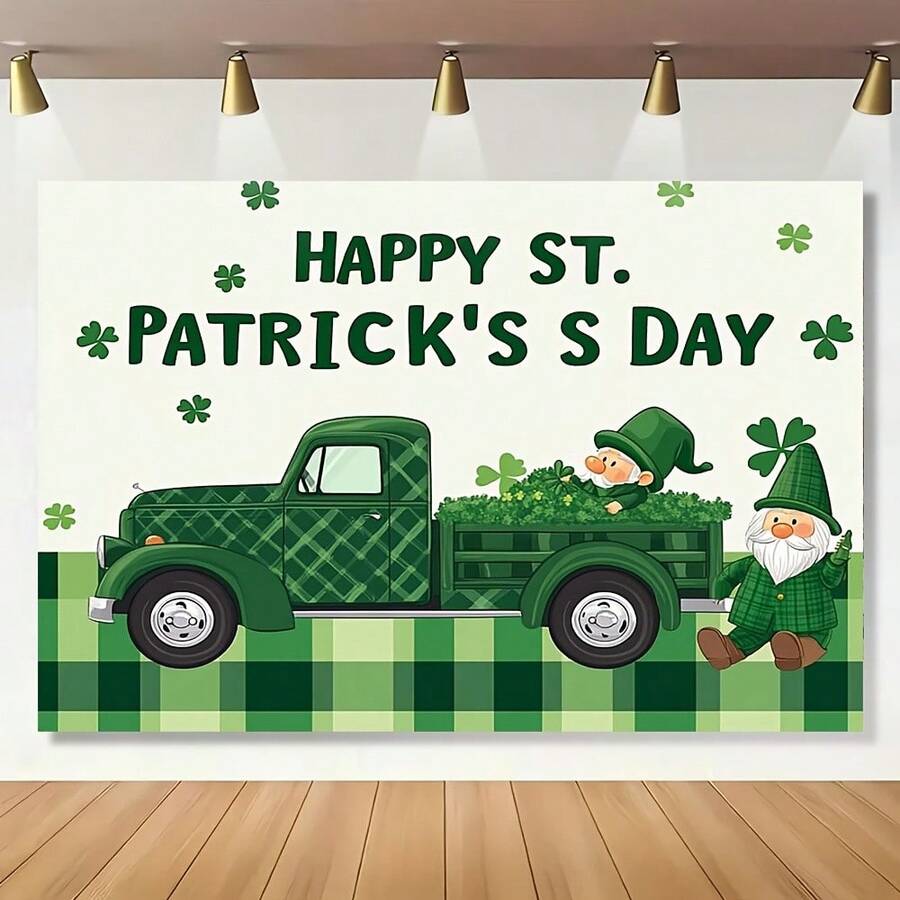 1pc 2D Flat Printed St. Patrick's Day Decor Spring Leprechaun Backdrop, Suitable For Indoor Celebration, Easy To Hang, Creates Dynamic Photo Opportunities For Birthday Parties Or Family Gatherings