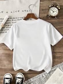 Disney Stitch And Bird Reading Print Summer Boys' Casual Cotton Crewneck Short Sleeve Shirt, Suitable For Everyday Wear, Travel, And Sports, Comfortable And Breathable, Stylish And Versatile, A Perfect Gift For Children. - trắng - Xem 3