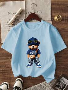 Bộ 3 áo thun ngắn tay cổ tròn in họa tiết cho bé trai, trang phục mùa hè - Những chiếc áo thun đáng yêu mang lại niềm vui và hạnh phúc cho mọi trẻ em! Hình gấu - màu đen - Xem 4