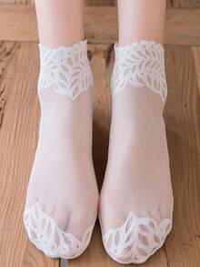 5 Pairs Women's Lace Transparent Lolita Invisible Summer Thin Non-Slip Low Cut Boat Sock Fashionable Breathable Soft Comfortable - Multicolor - View 6