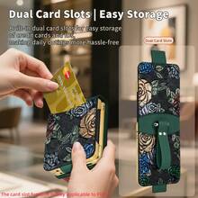 ALuoQ Fashionable 3D Embossed Painted Pattern Leather (Non-Animal Skin) Phone Case With Portable Finger Strap And Tempered Glass Screen Protector, Compatible With Samsung Z Flip 3 4 5 6 7 - Green - View 7