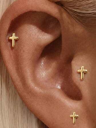 3 Peças Piercing de Cartilagem de Cruz em Prata Esterlina 925, Joias Finas para Uso Diário, Casamento, Festa, Noivado, Aniversário, Dia dos Namorados
