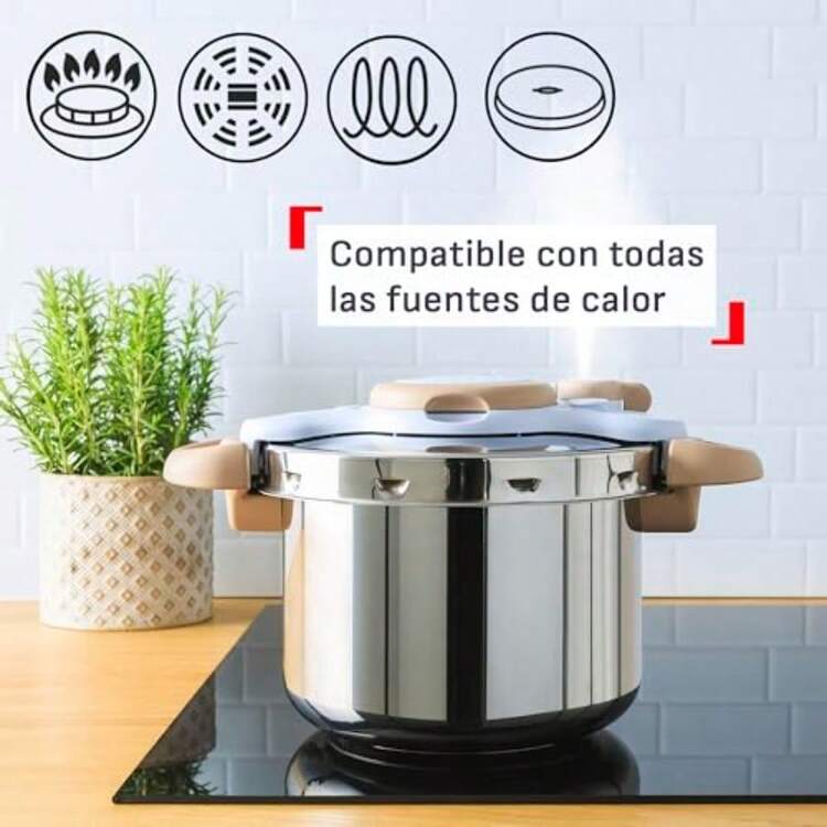 T-fal Olla de presión de Acero Inoxidable Hecha en Francia Clipso Minut Eco 6L con Canastilla Vaporera P4620779 - AceroInox - Añade 4