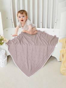 1 chiếc chăn len dệt kim cho bé, chất liệu có lỗ thoáng khí + viền hình vỏ sò, mềm mại và ấm áp, thích hợp dùng cho mọi mùa, chăn cho trẻ sơ sinh, chăn xe đẩy, vật dụng thiết yếu cho trẻ sơ sinh. - màu tím hồng - Xem 2