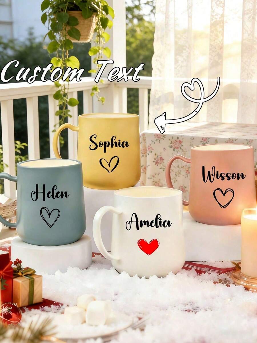 1pc Personalized Coffee Mug, Customized Name Ceramic Cup, 380ml/12oz Plastic Tumbler, Personalized Anniversary Gift, Ideal For Family, Women, Men, Holidays, Valentine's Day, Ramadan, Mildew Resistant, Reusable, Elegant, Cute, Modern, Minimalist Design - Multicolor - View 1