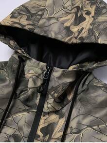 加大码男士轻薄涤纶迷彩（绿/棕/黑/灰/橙/白/米色）全拉链连帽夹克 - 可机洗，适合身材高大的男士 - 春、秋、冬休闲套头衫 - 适合狩猎、户外活动、日常穿着，拉链连帽设计，耐用面料 - 卡其色 - 查看 3