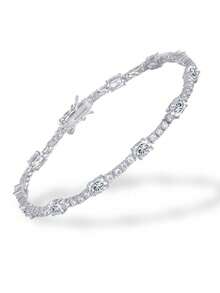 1 Đơn Giản & Thời Trang Đá Cubic Zirconia Vòng Tay Hình Quả Trứng, Thích Hợp Cho Phụ Nữ Mặc Hàng Ngày - Bạc - Xem 17