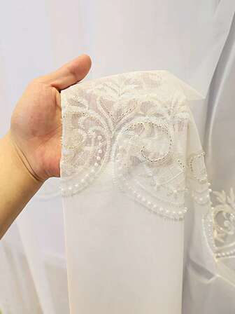 人造珍珠裝飾單面板透明窗簾極簡主義滌綸濾光隱私透明窗簾適用於客廳和臥室