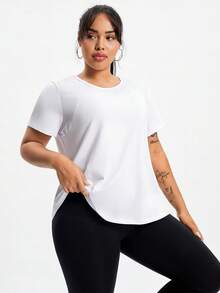 Camiseta casual elegante, de moda y deportiva para mujeres de talla grande, para yoga, ropa urbana y correr al aire libre, con paneles de malla transpirable y estampados reflectantes, blanco verano - Blanco - Ver 5