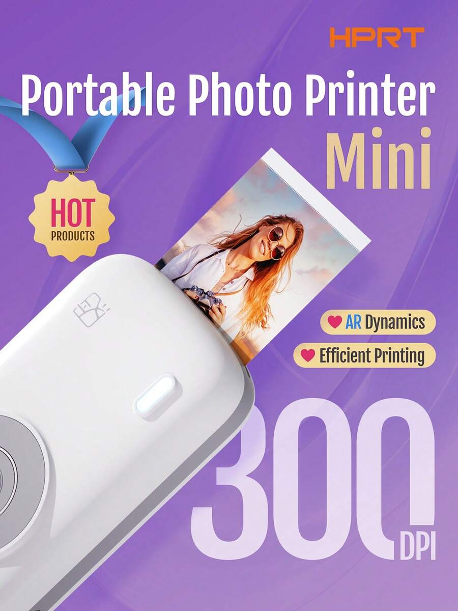 HPRT Portable Photo Printer, Wireless Photo Printer For Smartphones, 2x3 Mobile Photo Mini Color Printer, Instant Thermal Sublimation Technology, Bluetooth (White Gray)