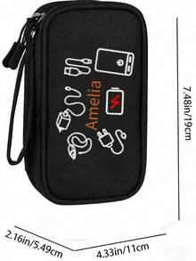 1pc Customized Name Electronic Storage Bag, Waterproof Travel Storage Bag, Portable Travel U Disk Hard Disk Headphone Storage Bag, Multi-Functional Electronic Accessories Storage Bag, Daily Use, School, Work Or Travel Use, Durable, Waterproof, Easy To Clean, Picnicking, Going Out, Traveling, Birthday Gift, Teacher'S Gift, Christmas Giftday ﻿ - Multicolor - View 6