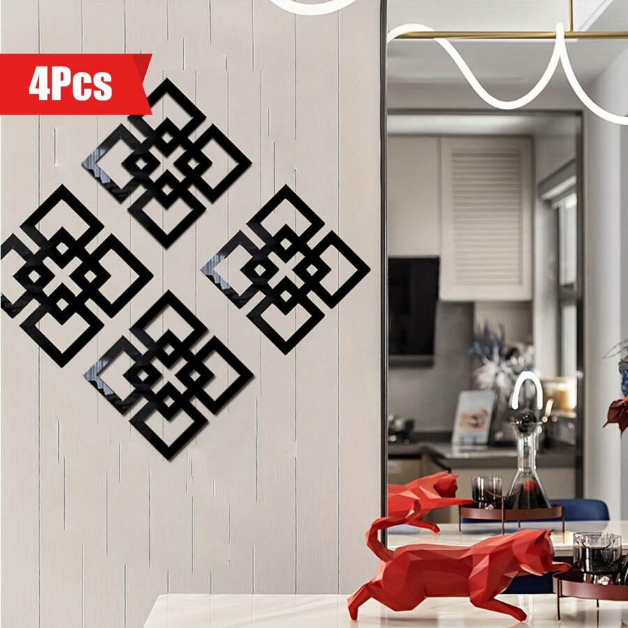 4 piezas Pegatinas decorativas de pared de arte DIY con efecto de espejo acrílico para sala de estar, comedor, dormitorio - Multicolor - Ver 1