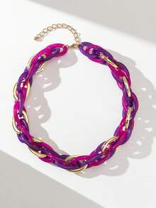 1 chiếc vòng cổ nhiều lớp bằng acrylic nhiều màu sắc, kiểu dáng phóng khoáng, mang phong cách retro tối giản dành cho nữ. - Màu Hồng Tươi - Xem 3