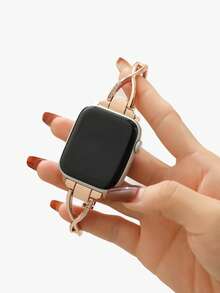 1 chiếc dây đeo đồng hồ kim loại hình chữ X đính đá pha lê dành cho nữ, tương thích với Apple Watch 38/40/41/42/44/45/49/46mm Ultra2/Ultra/10/9/8/7/6/5/4/3/2/1 - Hoa hồng vàng - Xem 4