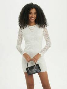 Damen modisches figurbetontes langärmeliges elegantes Lässig Rückenfreies Mini-Kleid, Herbst