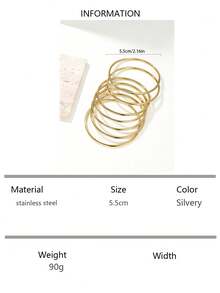 7pcs Set Gold-Plated Smooth Bangle Bracelets, Suitable For Party, Daily Wear, Anniversary, Holidays Gift For Women - Gold - View 12
