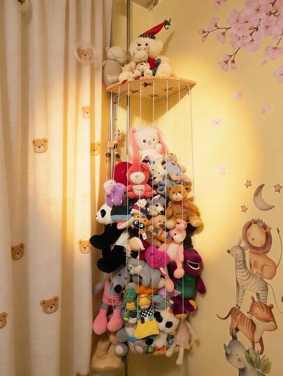 毛绒娃娃收纳袋，毛绒娃娃吊床网 - 角落毛绒动物园，娃娃收纳整理架，毛绒娃娃收纳架，适合幼儿男孩女孩，篮子收纳，整理架，房间装饰，礼品篮，篮子，卧室收纳，储物篮，楼梯篮，复活节篮，木篮，可爱礼品篮