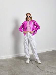 Metallic Bomber Jacket – Made In Turkey - Hot Pink - View 3