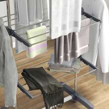 HOMCOM Clothes Drying Tower With Wheels, 3 Levels, Freestanding Folding Dryer With Side Extensions, In Grey Steel.