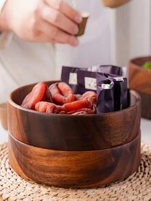 1pc Wooden Bowl, Creative Walnut Wood Salad Bowl, Vintage Fruit Bowl, Storage Bowl - Multicolor - View 11