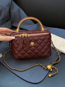 Solid Color Fashionable High-End Versatile Women Handbag & Shoulder Bag - Red - View 5