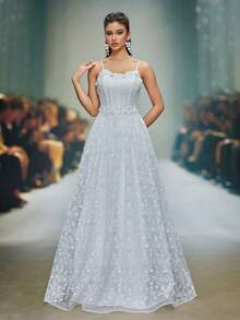 Anpoket New Arrival Tank Delicate Wedding Dress Embroidery 3D Floral A-Line Dres - White - View 4