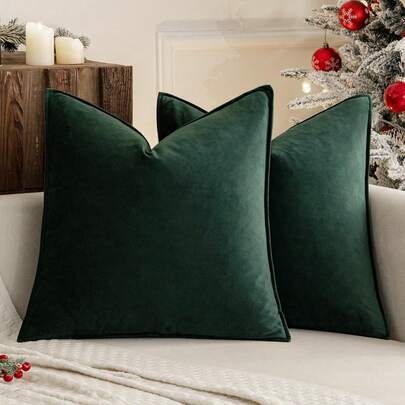 1pc Velvet Piped Edge Cushion Cover, Solid Color, Square Decorative Pillowcase For Sofa, Bedroom, Car, 18x18 Inch (45x45cm)