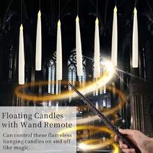 Velas Flotantes con Varita, 10 Velas Flotantes Cónicas sin Llama, Vela Eléctrica LED para Ventana para Decoraciones de Fiesta de Cumpleaños,36772288 - Multicolor - Ver 6