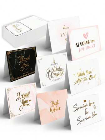10/20/30 Tarjetas de agradecimiento/Feliz cumpleaños/San Valentín con estampado dorado, tarjetas de felicitación, tarjetas de regalo plegables, tarjetas de mensaje