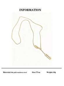 1pc Fashionable Stainless Steel Adjustable Long Fringe Chain Pendant Necklace, Versatile For Women Daily, Party, Waterproof Jewelry Accessory, Valentine's Day Gift, Excludes Gift Box - Yellow Gold - View 5