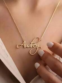 1pc Gold Multi-Font Style Optional Custom Cursive Letter Pendant Necklace - Personalized Stainless Steel Name Chain, Perfect For Ladies Birthday And Graduation Gifts Thanksgiving Christmas Gold,Rose Gold Stylish,New Year Glamour - Multicolor - View 12