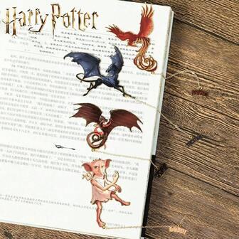Harry Potter ﻿ Magical Creatures Metal Bookmark, Featuring Fawkes Hedwig Hippogriff Norwegian Ridgeback Dobby Thestral, Enchanted Bookmarks Ideal For Wizarding Party Favors Back To School Reading Accessories & Fan Collectible Stationery