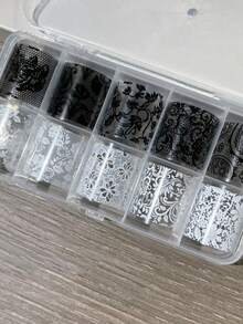10 Rolls Lace Nail Transfer Foils Black White Sexy Flower Lace Pattern DIY Nail Stickers For Gel Cat Eye Polish Nail Artist Tools Nail Supplies - Multicolor - View 6