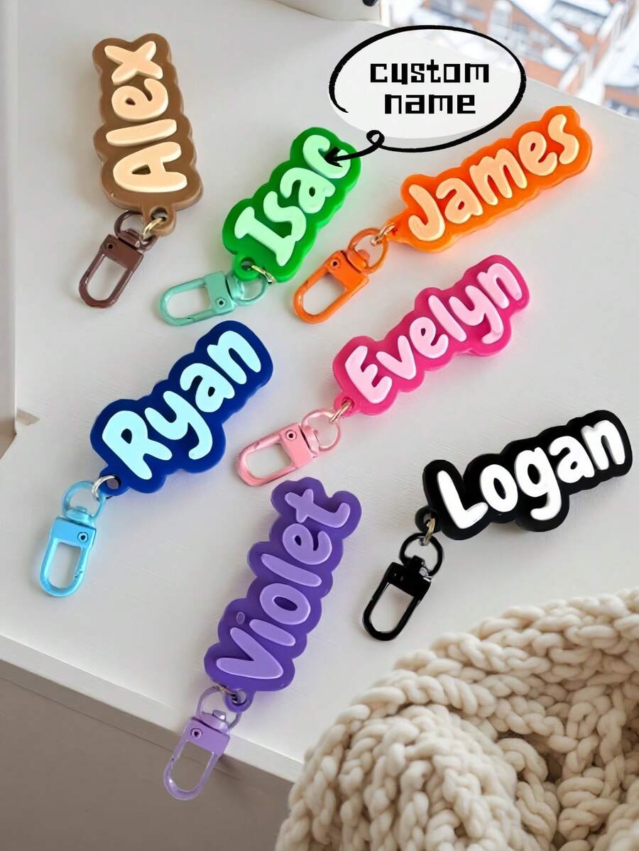 1 pieza Llavero de nombre de acrílico, accesorio DIY, adecuado para bolso, decoración de mochila, equipaje, etiqueta de nombre para cumpleaños y vacaciones, regalo para familia, amigos, regalo personalizado - Multicolor - Ver 1