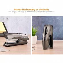 XISH Bostitch - Grapadora de oficina resistente capacidad de 40 hojas sin atascos media tira cabe en la palma de tu mano para aula oficina o computadora cromo negro - Cromo negro + Tira completa - Ver 4