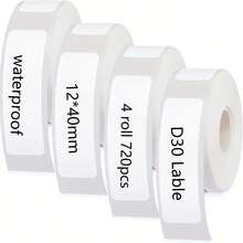 4 Rolls (160 Labels/Roll) For Phomemo D30/D35/D110/B100/Q30 Thermal Label Printer - & Tear-Resistant White Direct Thermal Paper, Compatible With Label Maker For Address, File, Storage Labels, No Ink/Toner Required, Ideal Gift - Multicolor - View 1