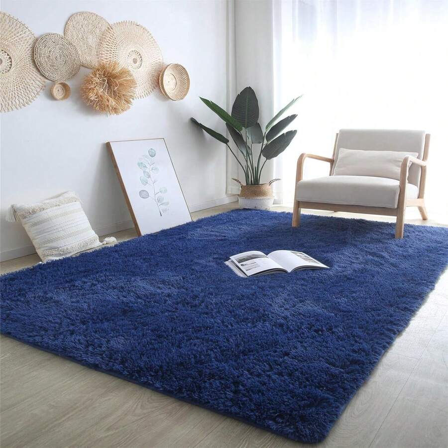 Modern Indoor Soft And Lightweight Carpet, Suitable For Living Rooms, Bedrooms, Dormitories, Blue Polyester Tufted Carpet, Corridor Carpet, Home Decoration Plush Plush Carpet, Camel Comfortable Thin Plush Carpet - 寶藍色 - 查看 1