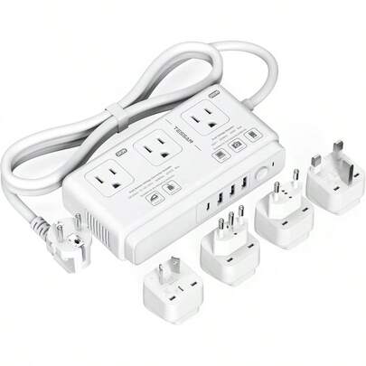 toma de corrienteTESSAN Convertidor de Voltaje 220 a 110V Adaptador Europeo con 4 USB 1 USB C Adapter Universal de Viaje con 3 Salidas CA Regulador de Corriente con Enchufe EU UK AU IT para Travel Blanco