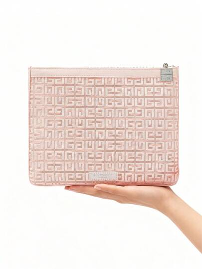 Givenchy Materiel Pink Cosmetic Bag, Textured Mesh Bag, Lightweight, Transparent, Large-Capacity Storage Bag.