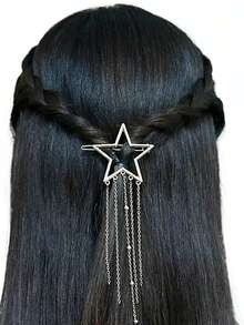 1pc Metal Creative Geometric Star Moon Tassel Hair Clip, Decorative Everyday Accessory, Claw Clips, Hair Slide, Hair Barrettes, Head Accessories, Hair Accessories For Women, Hairpin - Multicolor - View 2