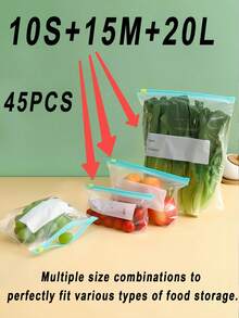 45pcs Reusable Food Storage Bags (3 Different Sizes), Thick Freezer Bags, Waterproof Zipper Seal Food Preservation Bags, Made Of PE Material, Transparent, Writable, For Long-Term Food Preservation And Organization, Suitable For Refrigerator, Freezer, Kitchen Food Categorization And Snack Storage - Transparent - View 12