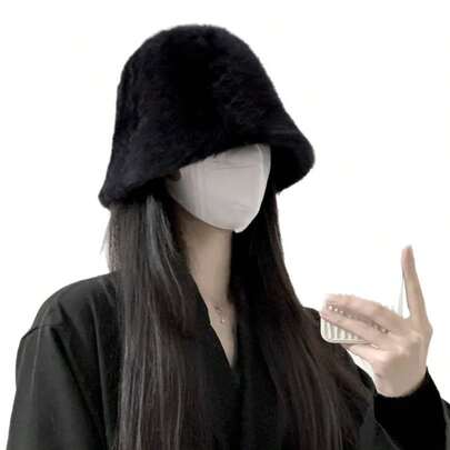 1顶女士保暖渔夫帽，大号头围，毛绒材质，适合秋冬季佩戴