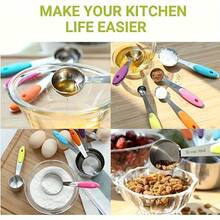 10pcs Stainless Steel Measuring Cups And Spoons Set, Cooking And Baking Kitchen Utensils, Includes 5 Cups And 5 Spoons With Non-Slip Silicone Handles And Markings, Suitable For Measuring Dry And Liquid Ingredients, Baking Tools Set, Kitchen Accessories, Kitchen Tools - Multicolor - View 8