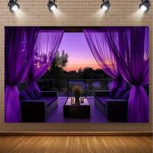 1 szt. Fioletowa, przezroczysta zasłona z woalu, tło z poliestru, uniwersalna dekoracja pokoju na święta, rekwizyt do fotografii, nie wymaga prądu - Wielobarwność - Zobacz 3