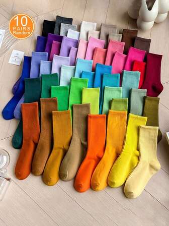 10/20/30双随机颜色糖果袜，百搭中筒袜，适合春秋季穿着，也适合运动、舞蹈，纯色高弹中筒袜