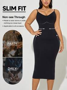 1pc Women's Spaghetti Strap Slimming Lifting Bodycon Dress, Suitable For Layering Or Outerwear