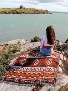 波西米亚风沙发毯、露营毯、野餐垫、防潮垫、多功能户外野餐垫、可折叠布艺草坪垫、户外露营便携折叠地垫，不仅适合野餐，也适合各种户外活动，如露营、海滩日光浴等。 - 紅色 - 查看 3