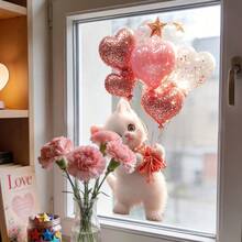 1/2pc Easter Bunny Heart Shaped Glass Sticker, With Cat Design, Single Layer Window Decal, Static Cling, Reusable, Suitable For Bedroom, Living Room, Balcony Window Decoration - multicolor - View 4