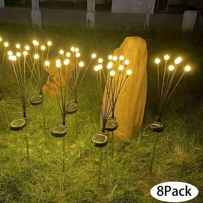 Eight-Piece Solar-Powered Lawn Firefly Light Set – LED Wind-Powered Firefly Ground-Mounted Garden Decorative Light, Suitable For Site And Festival Decoration Lighting.