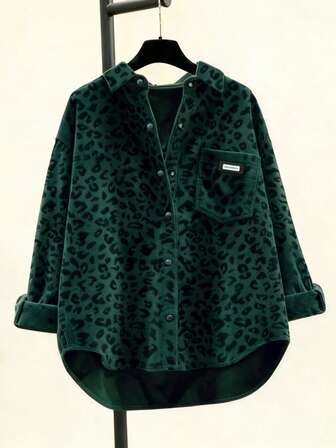 Damskjorta med leopardmönster, knappar och framfickor, casual/vinter, trendig streetchic